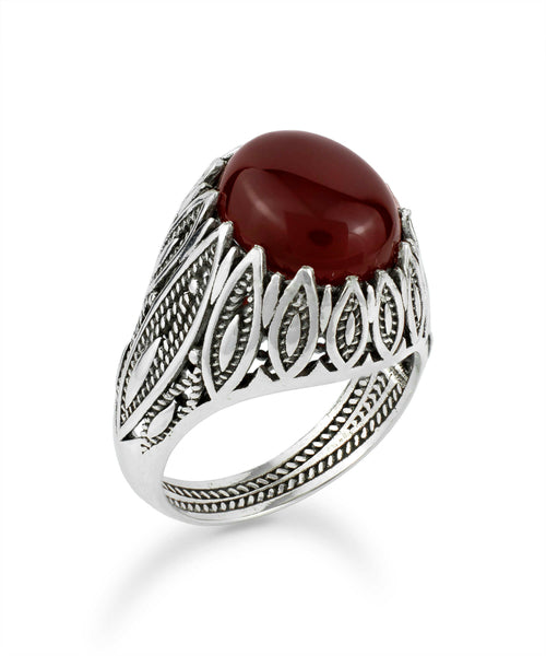 Filigree Art Carnelian Gemstone Women Silver Statement Ring
