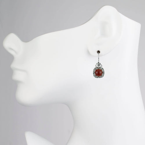 Filigree Art Carnelian Gemstone Women Silver Drop Earrings