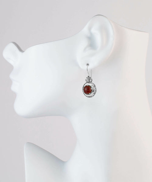 Filigree Art Carnelian Gemstone Floral Design Women Silver Drop
