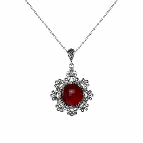 Carnelian Gemstone Floral Design Women Silver Pendant