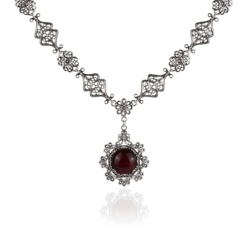 Carnelian Gemstone Silver Choker Necklace