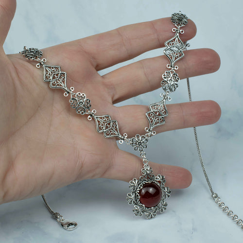 Carnelian Gemstone Silver Choker Necklace