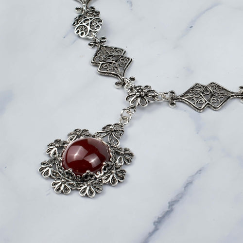 Carnelian Gemstone Silver Choker Necklace