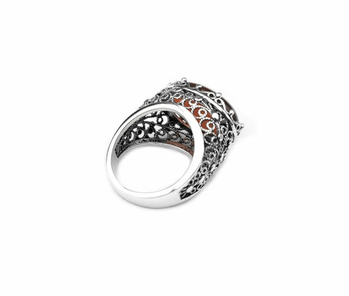 Filigree Art Carnelian Gemstone Women Silver Dome Statement Ring