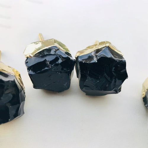 Set of 6 Large Black Obsidian Glass Classic Vintage Finish Cabinet