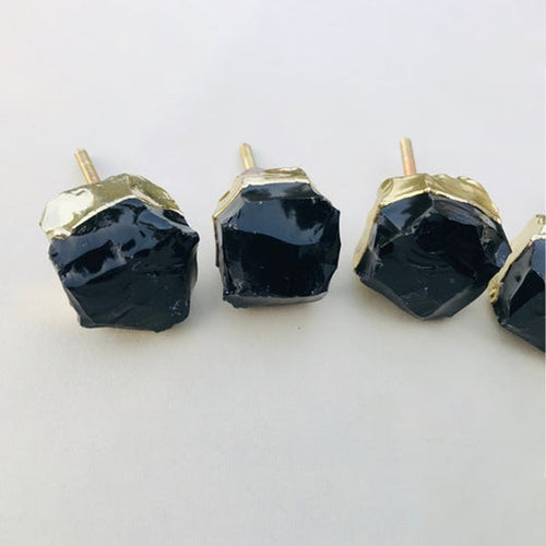 Set of 6 Large Black Obsidian Glass Classic Vintage Finish Cabinet