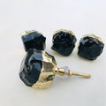 Set of 6 Large Black Obsidian Glass Classic Vintage Finish Cabinet